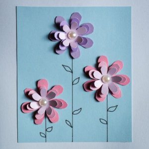 Blumenkarte in Hellblau-Rosa